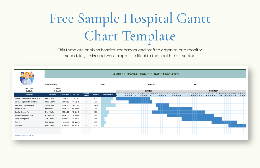 Free Sample Hospital gantt chart - Google Sheets, Excel | Template.net