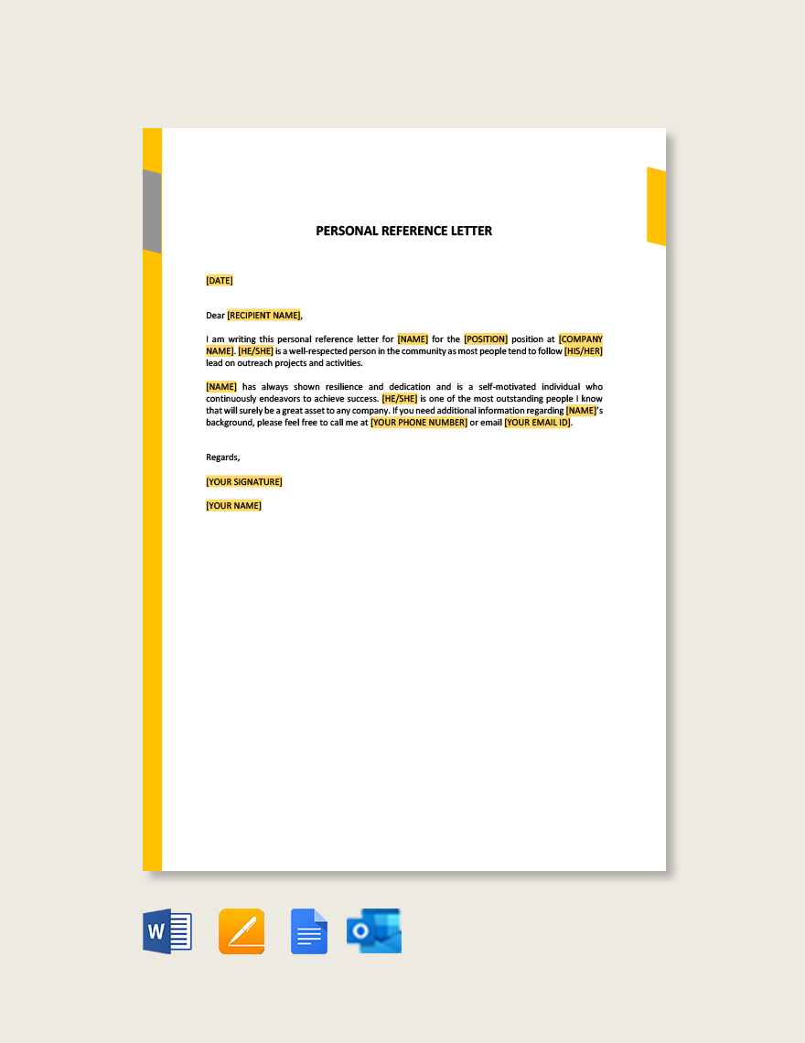 Personal Rental Reference Letter Template - Google Docs, Word ...