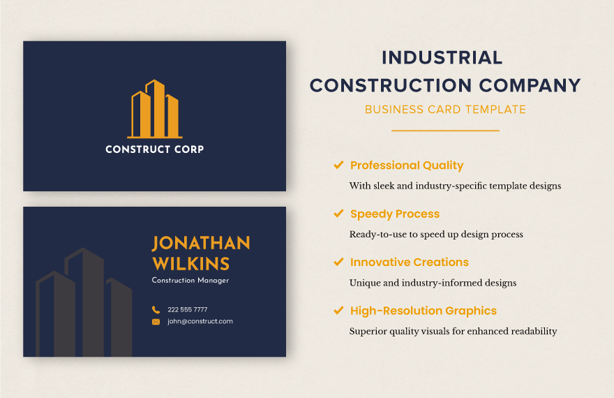 Industrial Construction Company Business Card Template