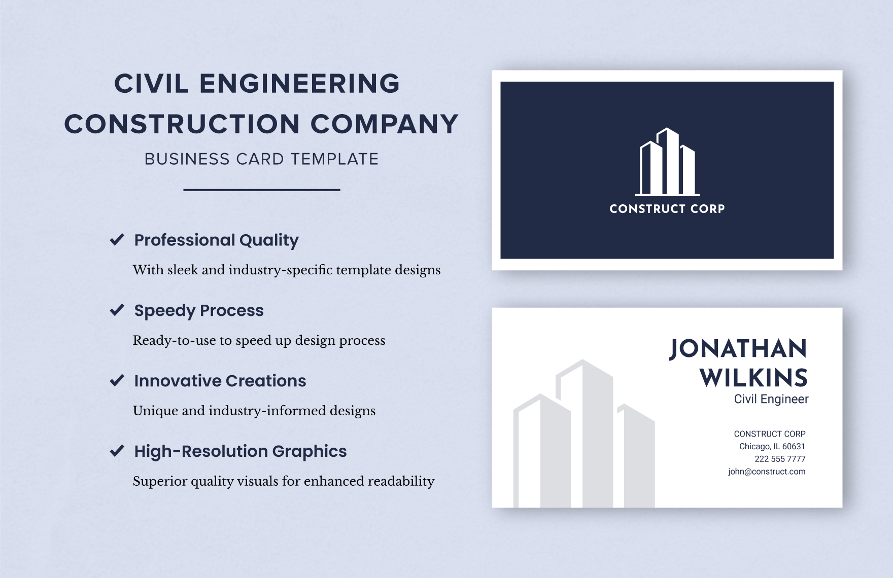 Civil Engineering Construction Company Business Card Template