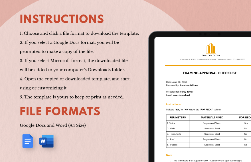 Construction Framing Checklist Template