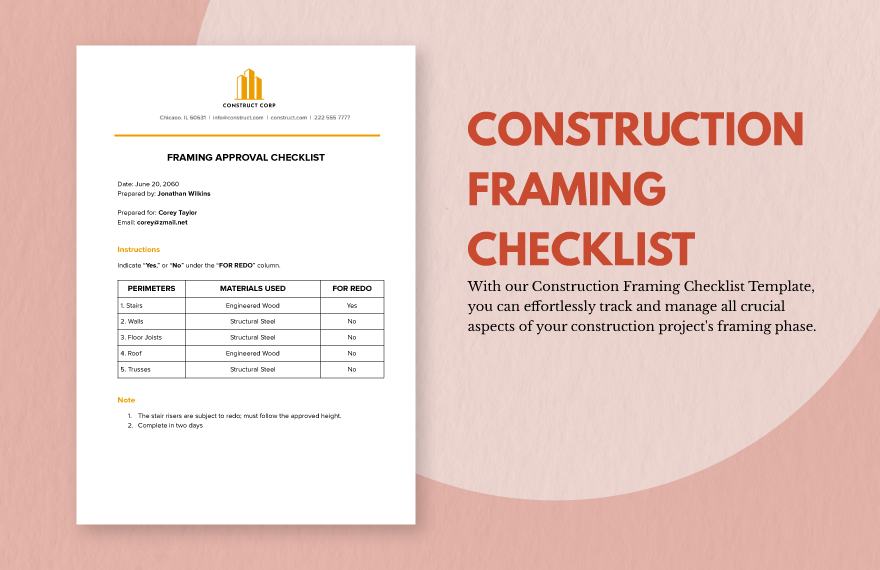 Construction Framing Checklist Template