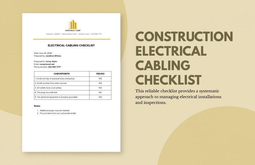 Construction Electrical Checklist Template
