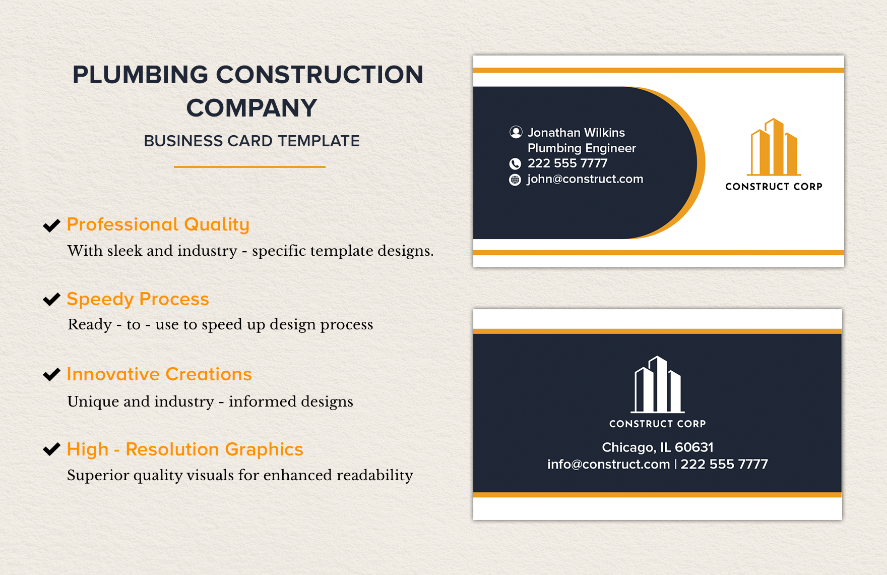 Plumbing Construction Company Business Card Template