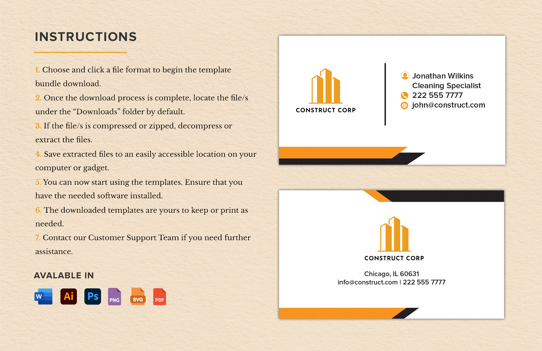 Cleaning Construction Company Business Card Template
