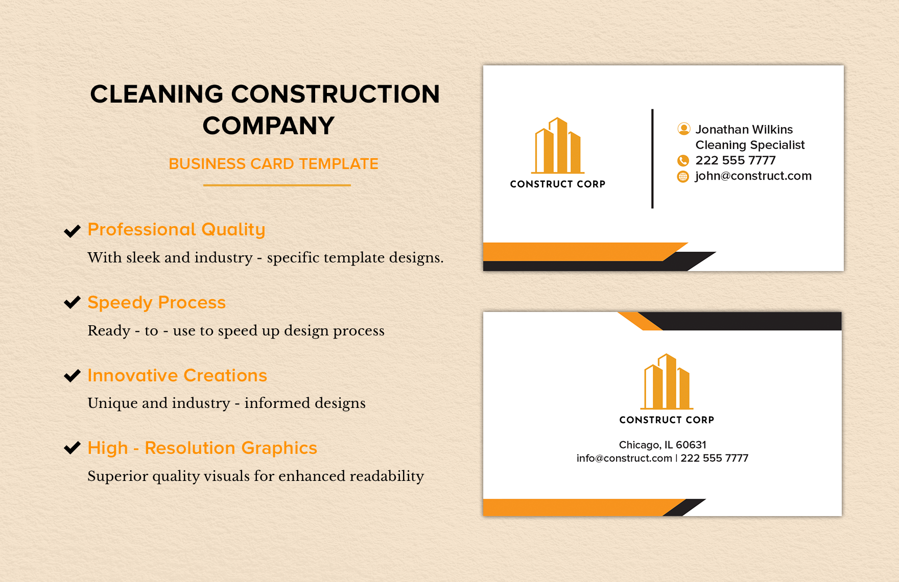 Cleaning Construction Company Business Card Template