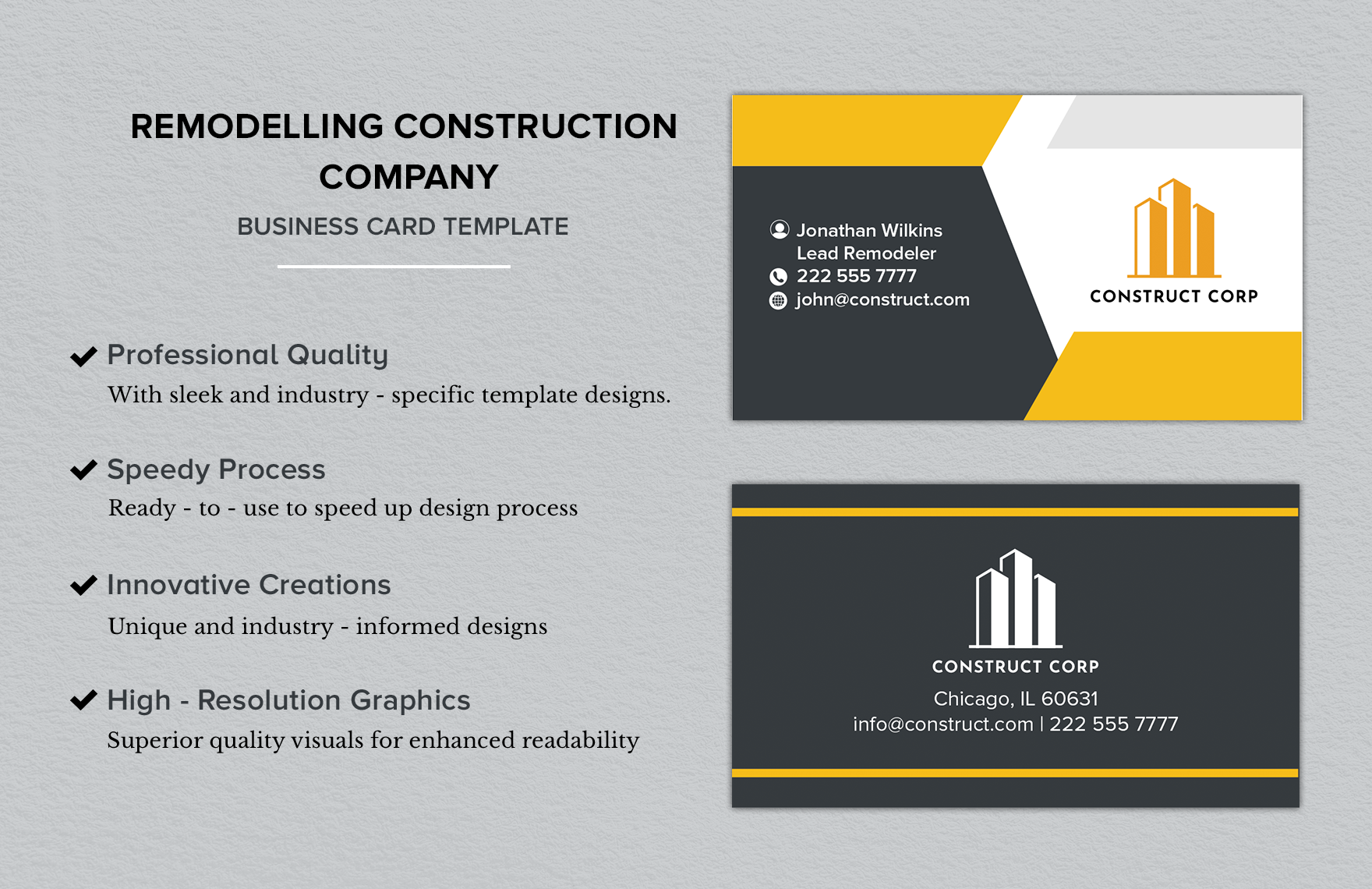 Remodelling Construction Company Business Card Template