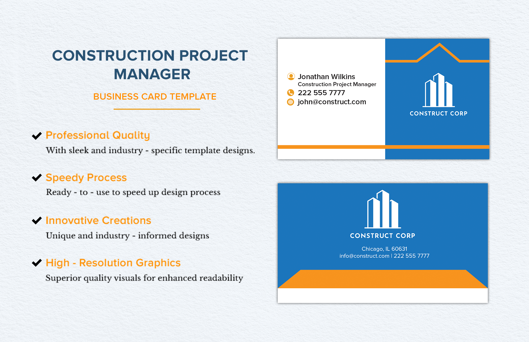 Construction Project Manager Business Card Template