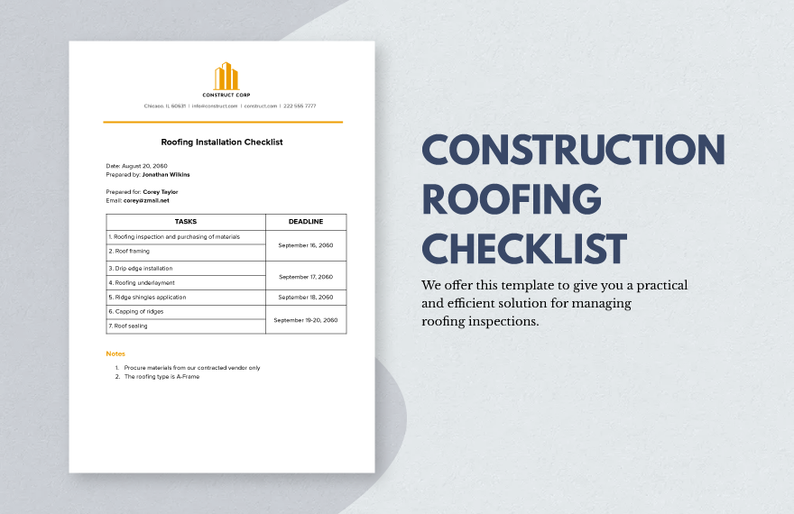 Construction Roofing Checklist Template