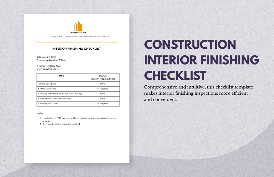 Construction Interior Finishing Checklist Template