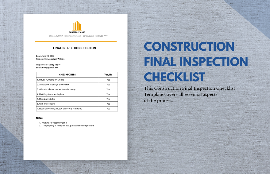 Construction Final Inspection Checklist Template