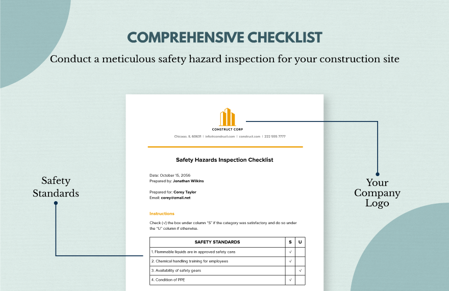 Construction Safety Hazards Inspection Checklist Template