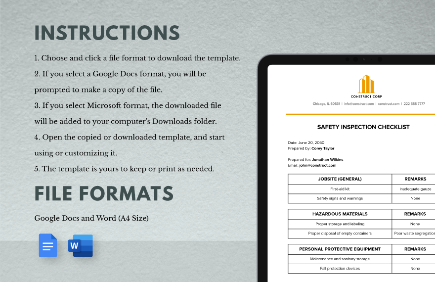Construction Safety: Daily Construction Safety Checklist Template