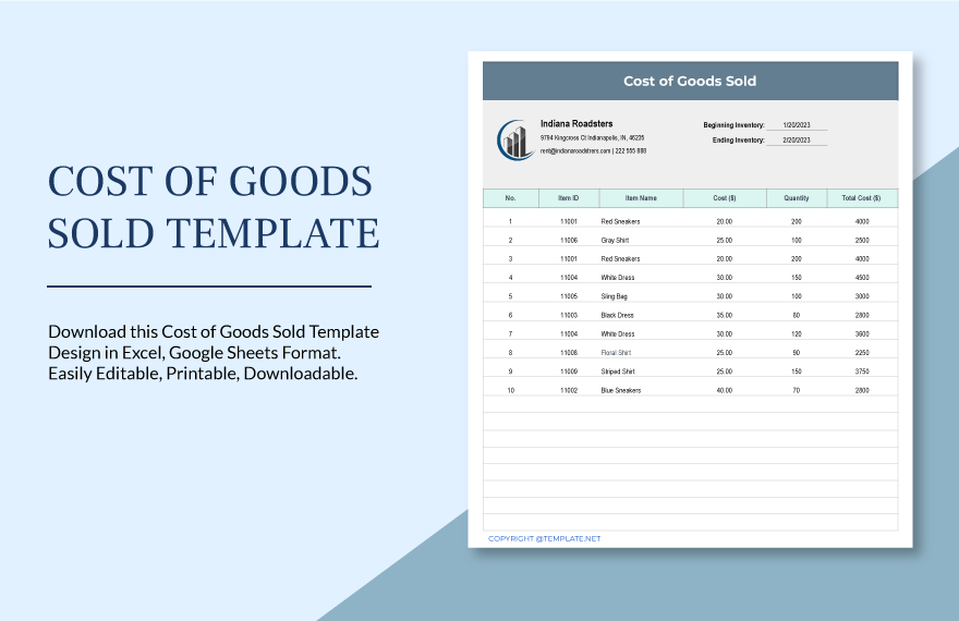 Cost of Goods Sold (COGS) Template