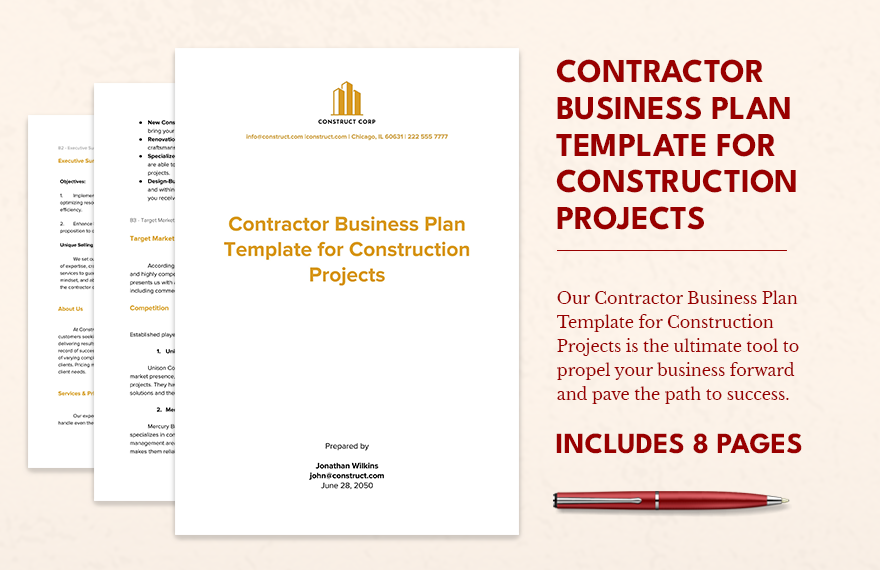 Free Contractor Business Plan Template for Construction Projects