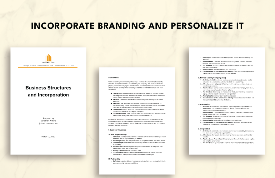 Business Structures and Incorporation Template
