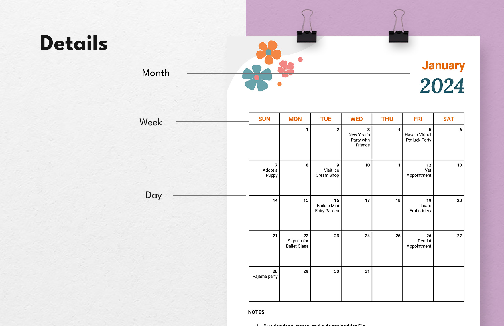 Cute Calendar Design Template