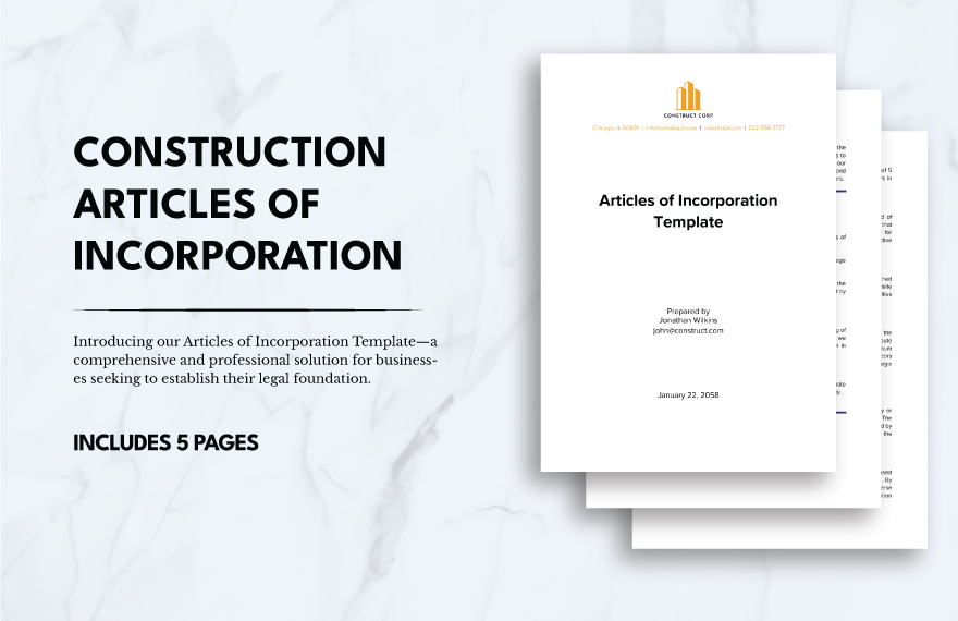 Construction Articles of Incorporation Template