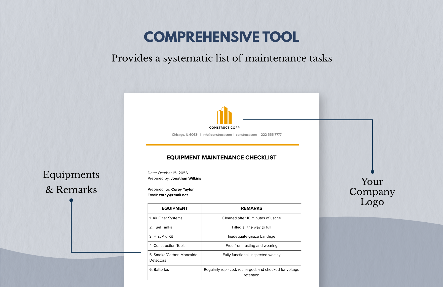 Construction Equipment Maintenance Checklist Template