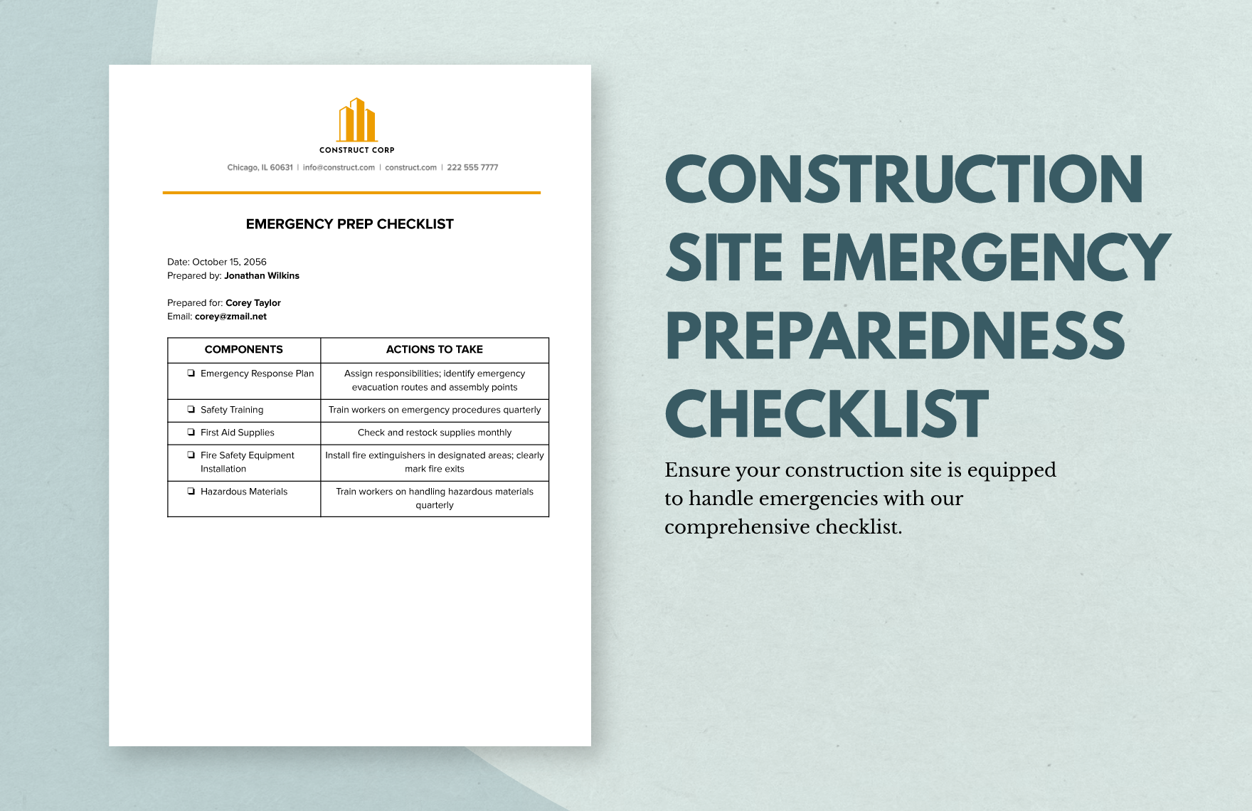 Construction Site Emergency Preparedness Checklist Template