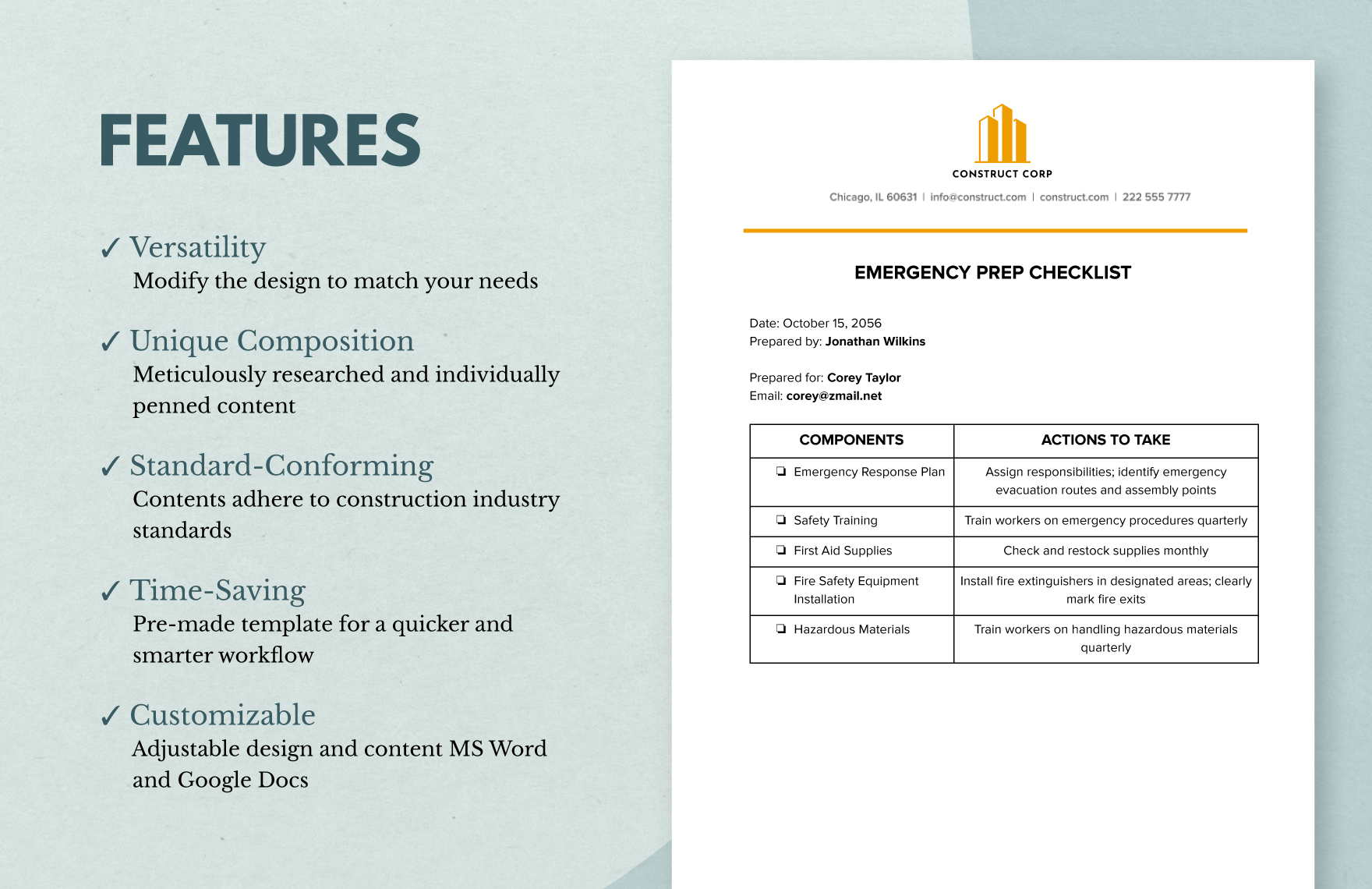 Construction Site Emergency Preparedness Checklist Template