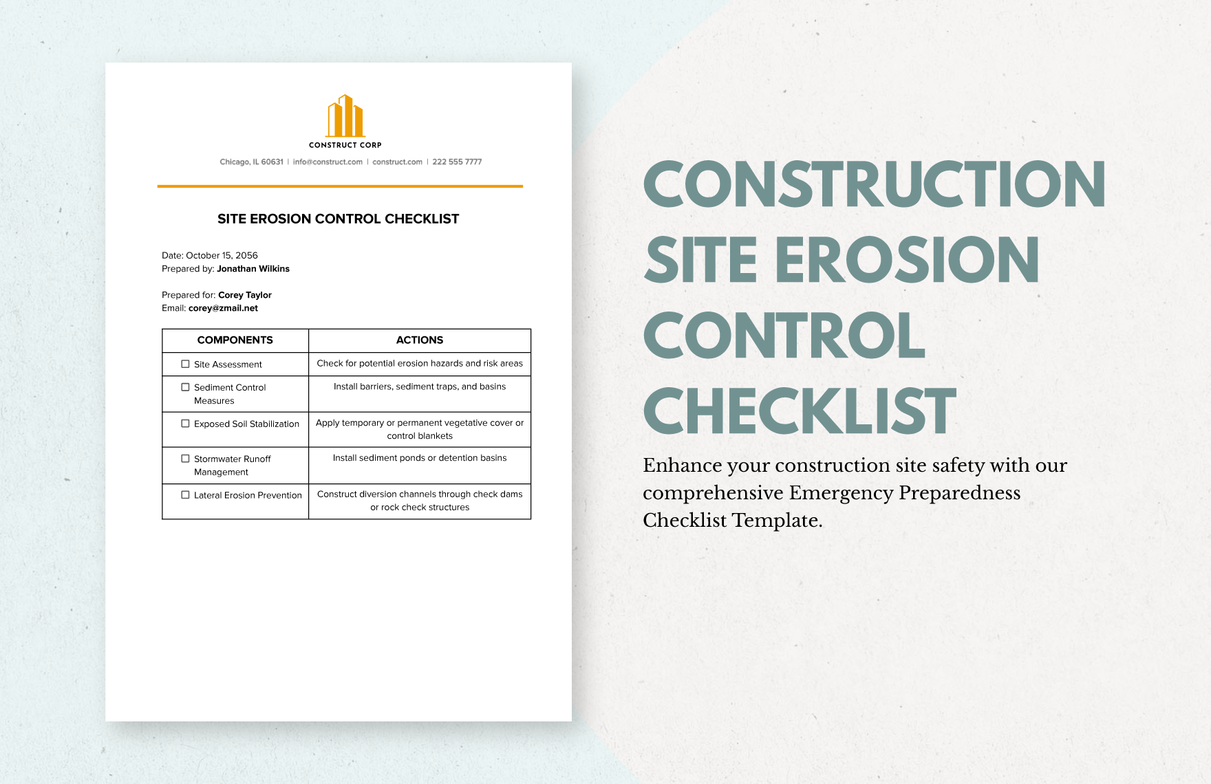 Construction Site Erosion Control Checklist Template