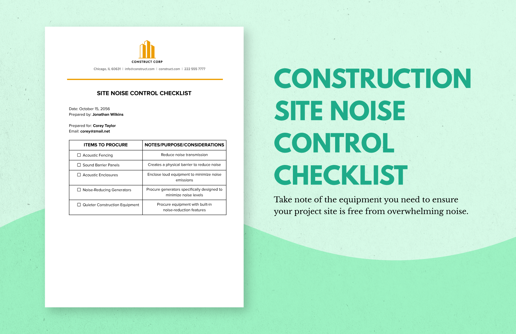 Construction Site Noise Control Checklist Template