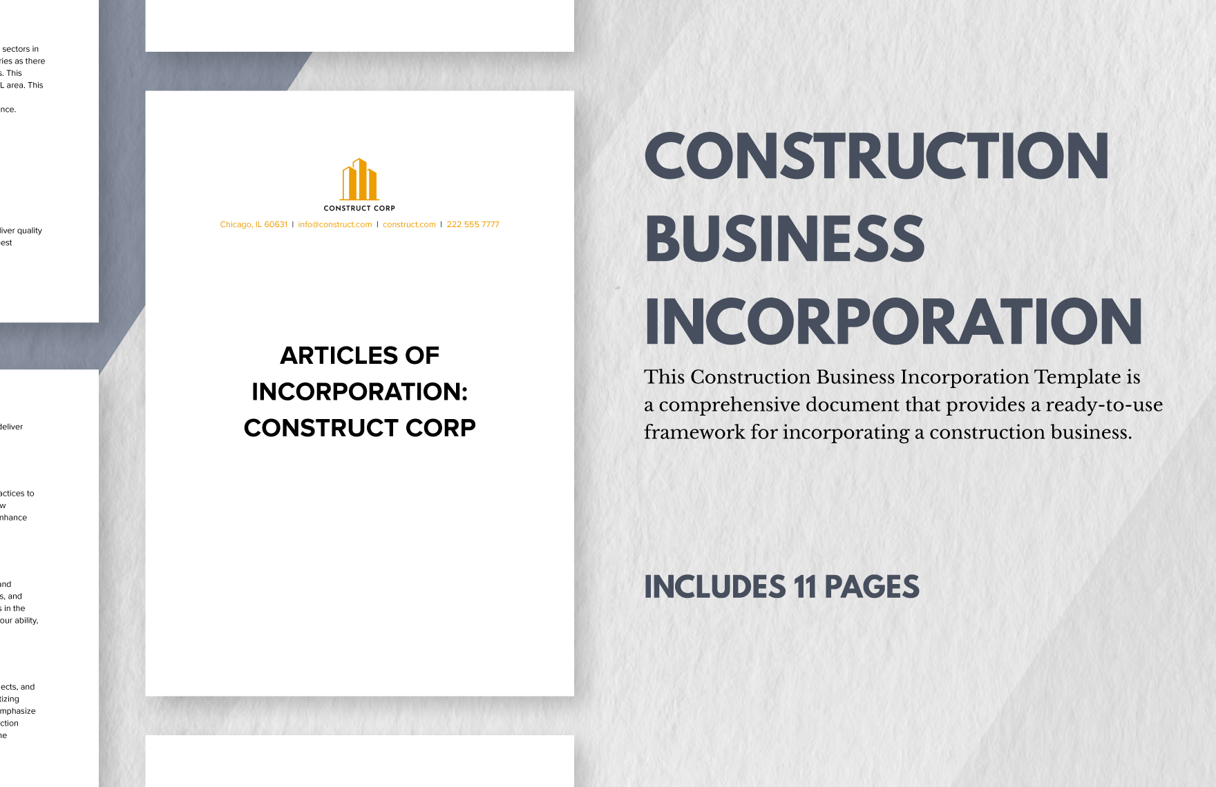 Construction Business Incorporation Template in Word, Google Docs