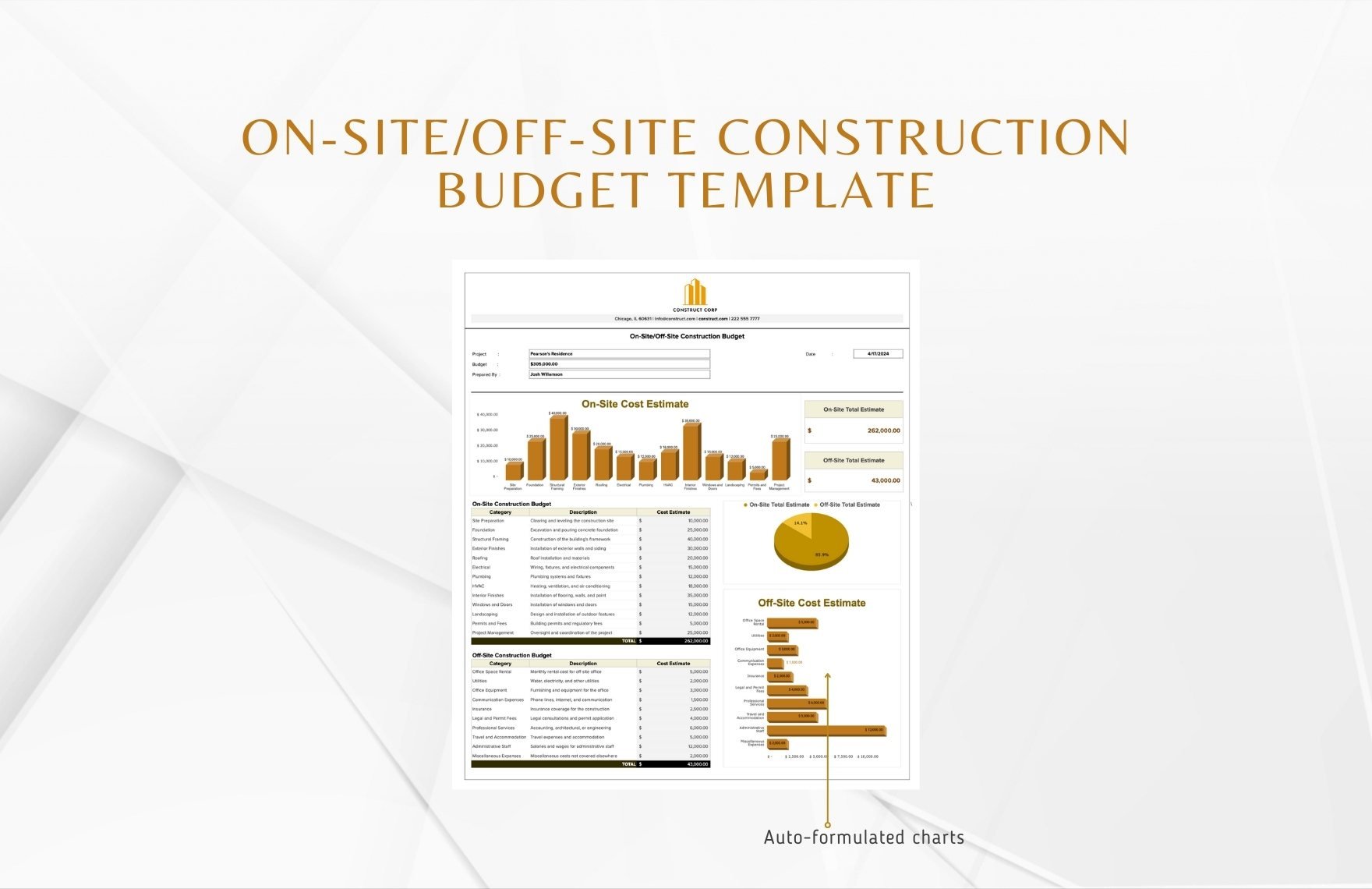 On-Site/Off-Site Construction Budget Template