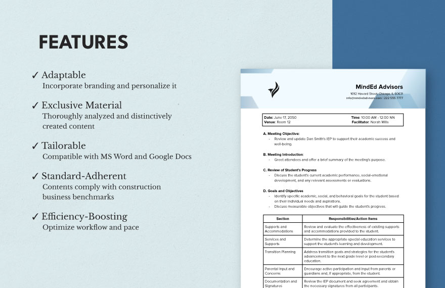 IEP Meeting Agenda Template Download in Word, Google Docs, PDF