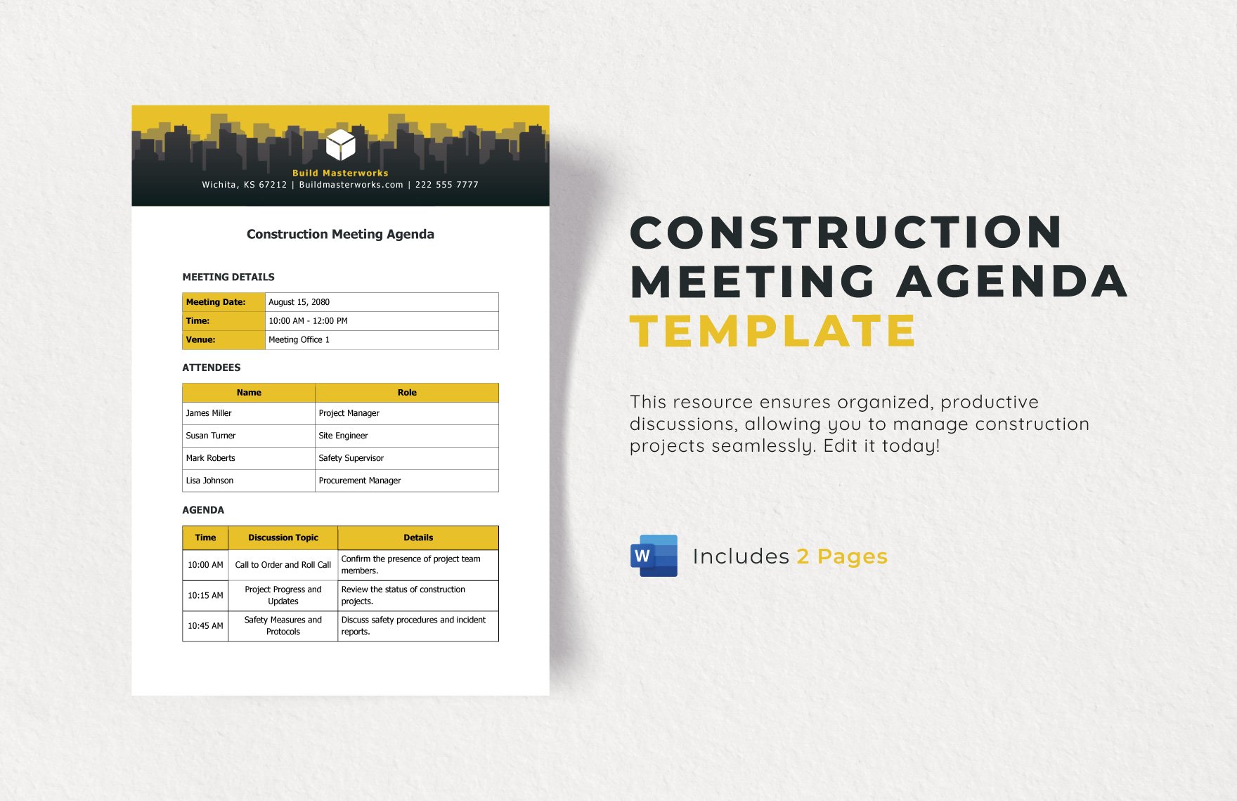 Free Construction Meeting Agenda Template in Word
