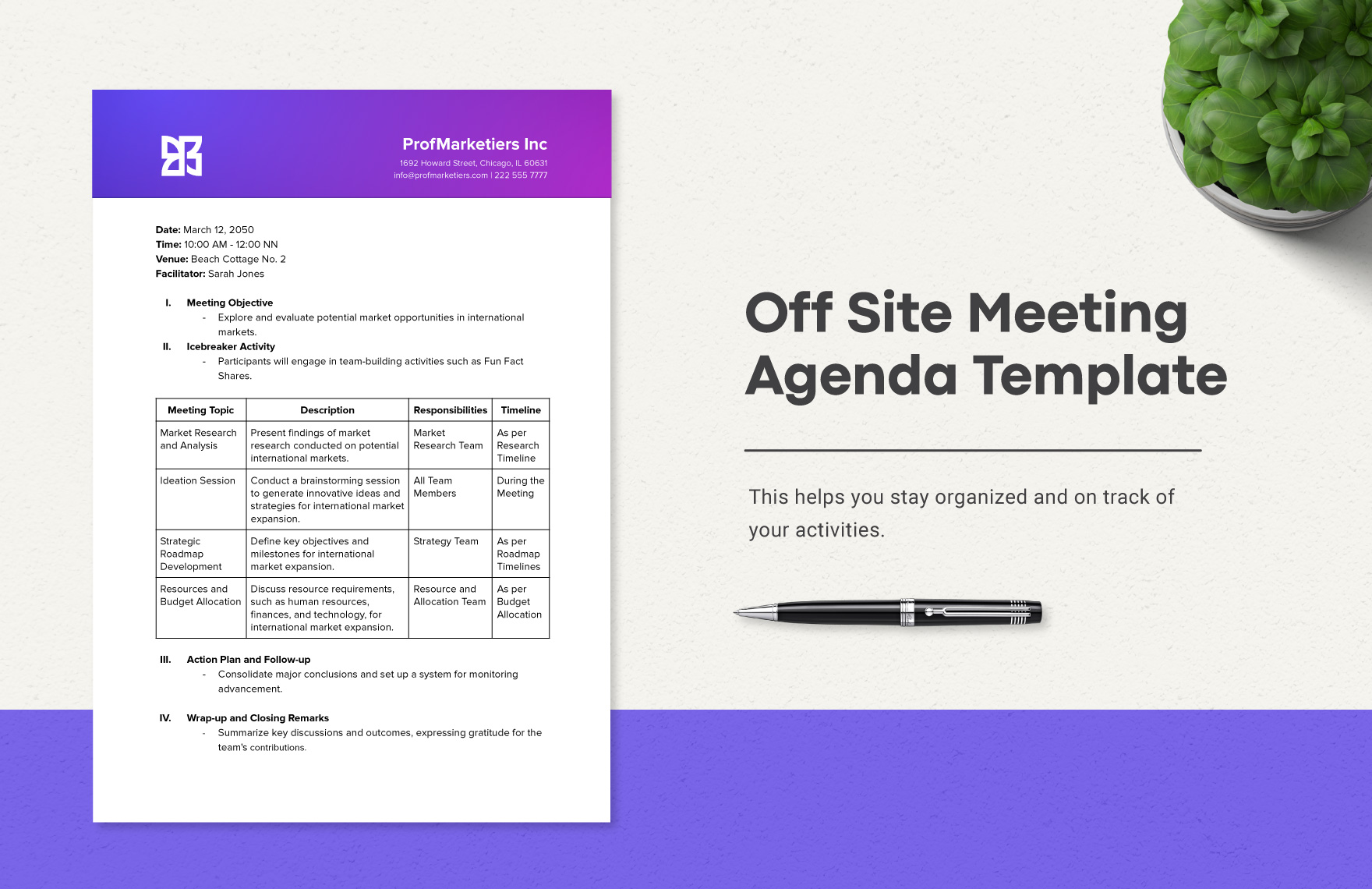 Off Site Meeting Agenda Template Download in Word, Google Docs, PDF