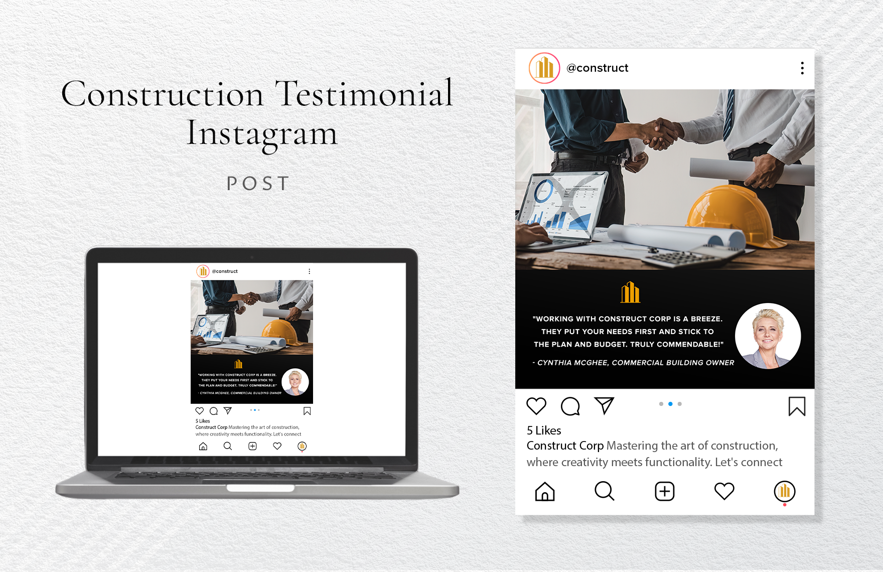 Construction Testimonial Instagram Post in PDF, Illustrator, PSD, SVG, PNG