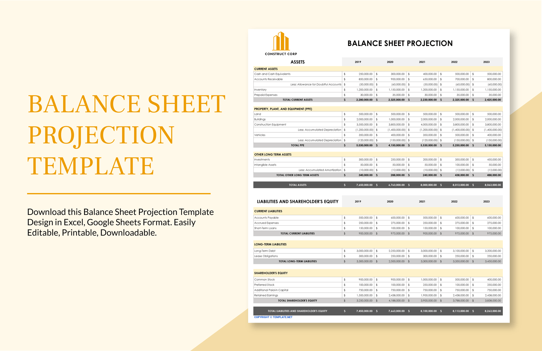 balance sheet projections template