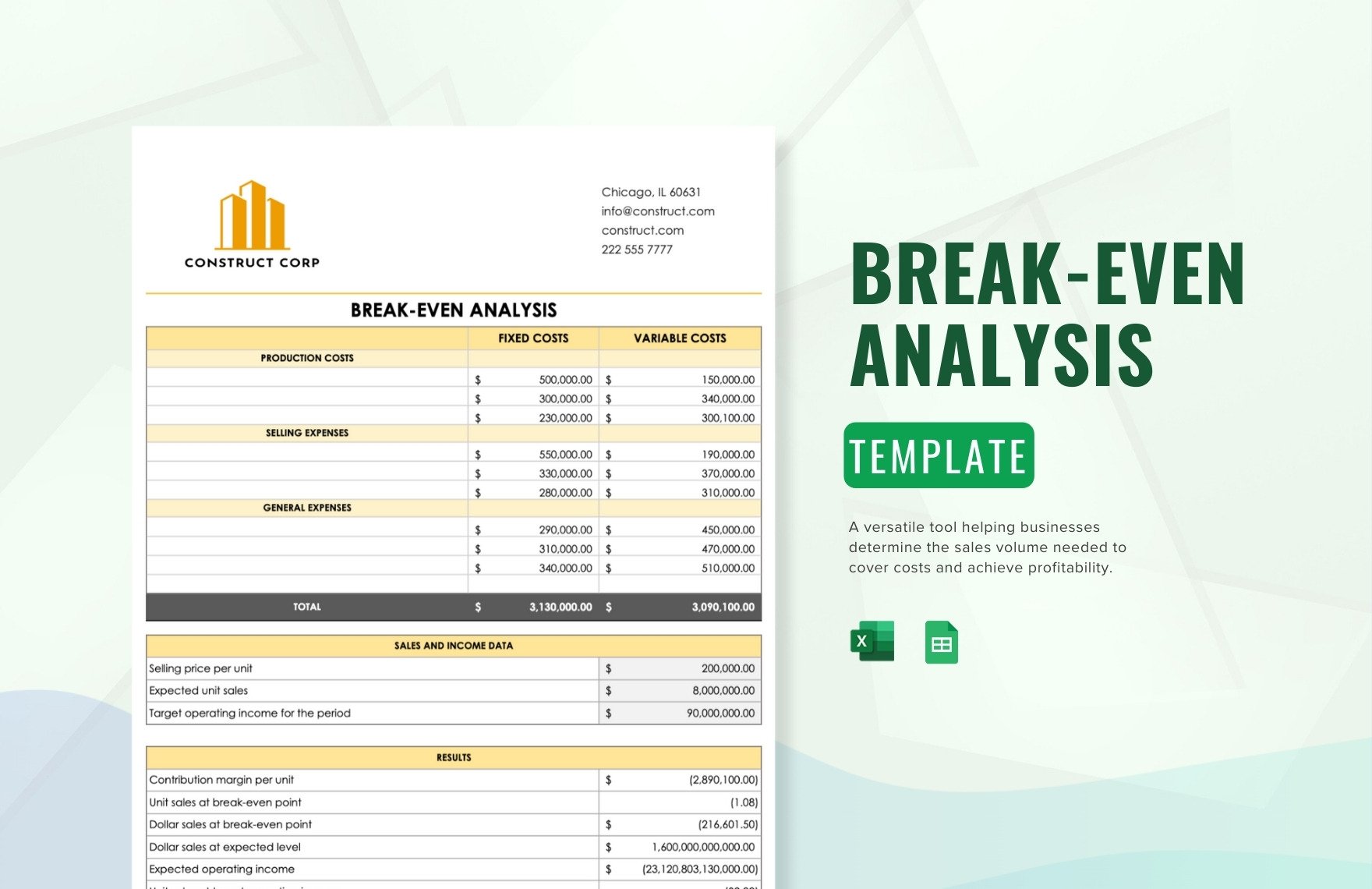 Free Break-Even Analysis Template in Excel, Google Sheets