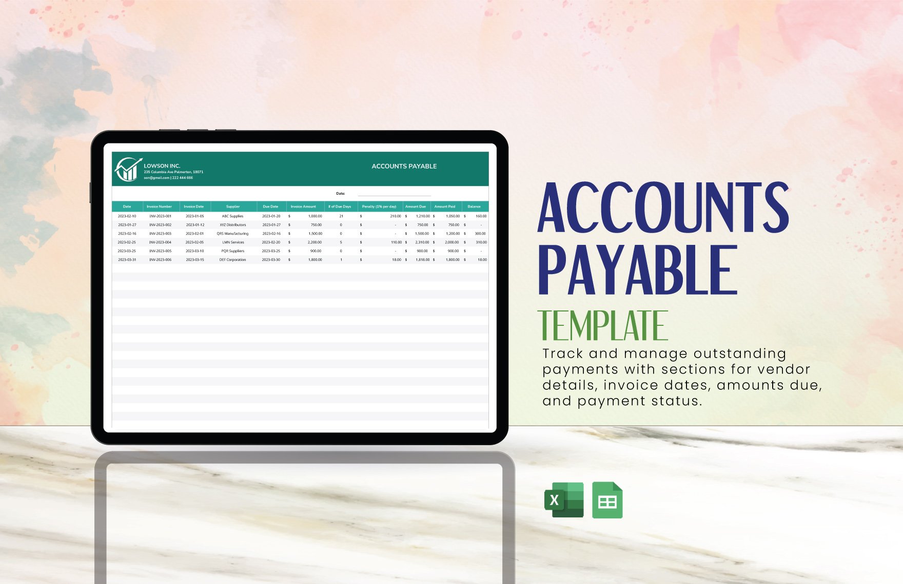Accounts Payable Template in Excel, Google Sheets