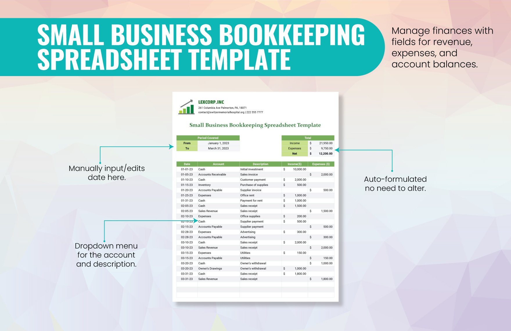 Small Business Bookkeeping Spreadsheet Template
