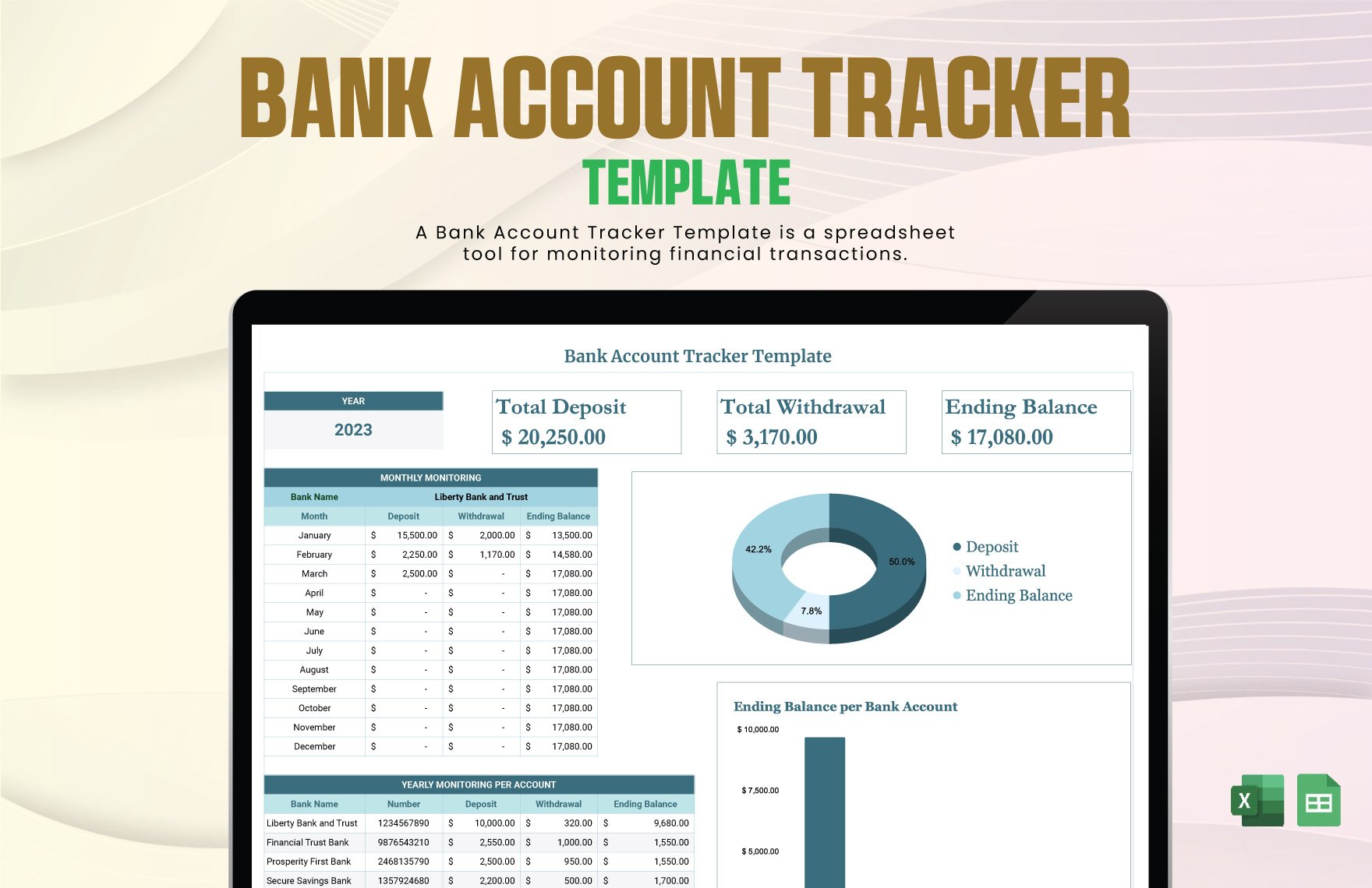 Bank Account Tracker Template in Excel, Google Sheets