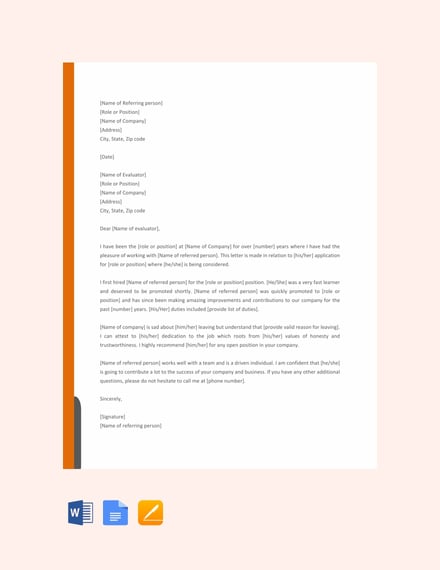FREE Reference Letter Example - Word | Google Docs | Apple ...