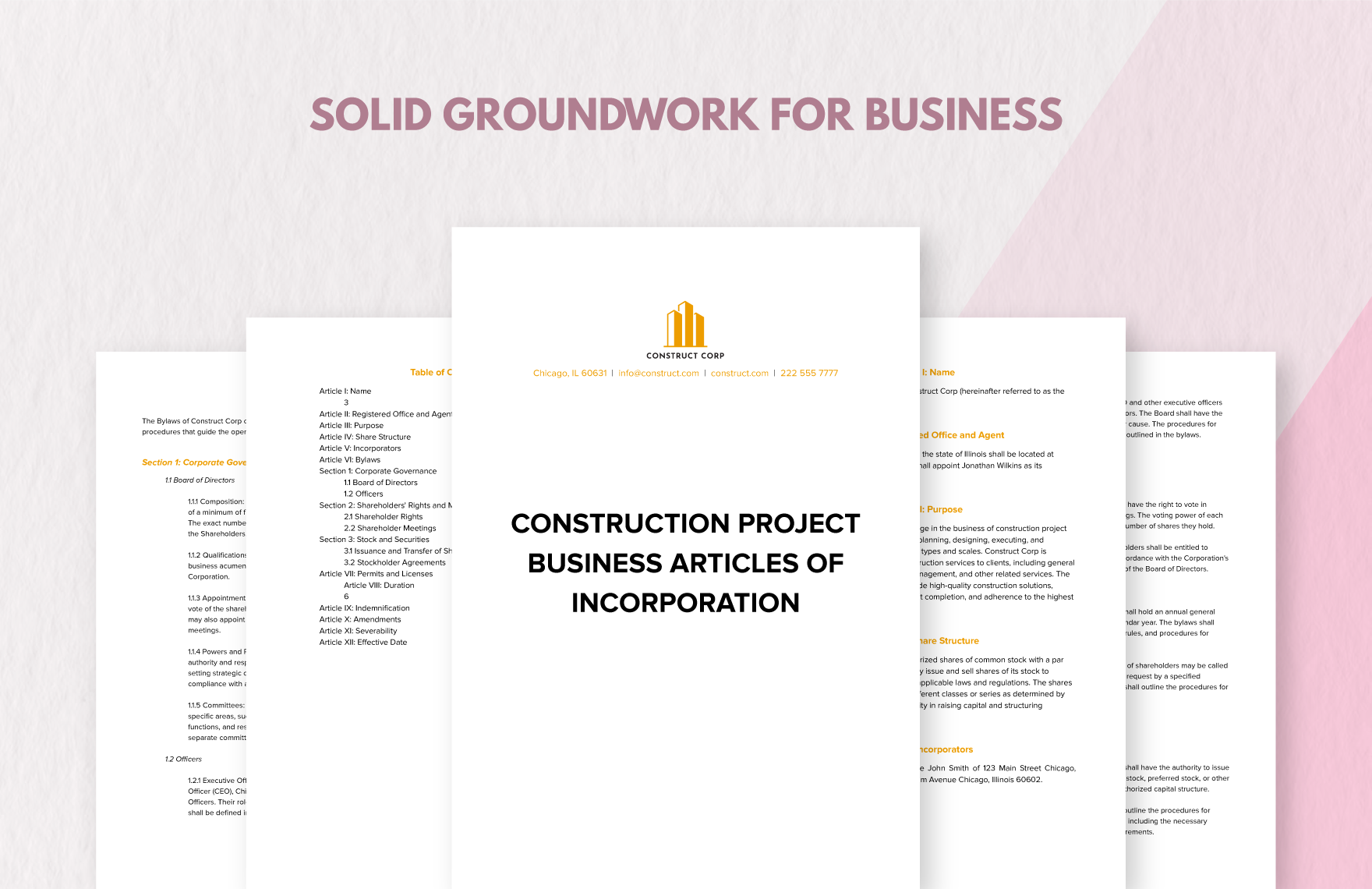Construction Project Business Incorporation Template
