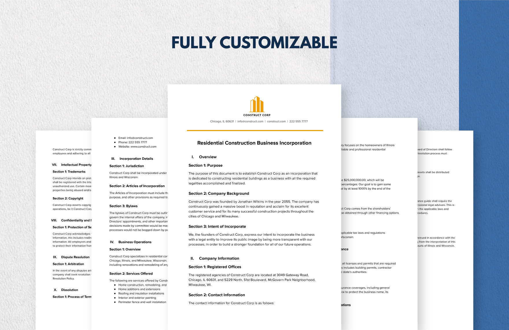 Residential Construction Business Incorporation Template