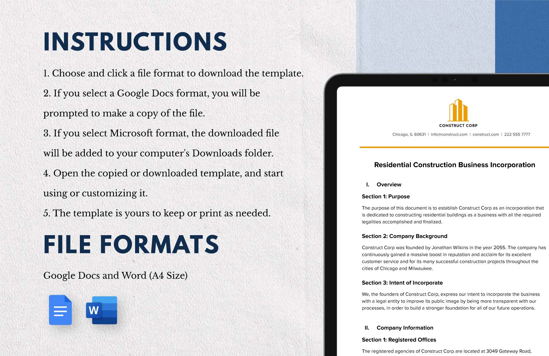 Residential Construction Business Incorporation Template