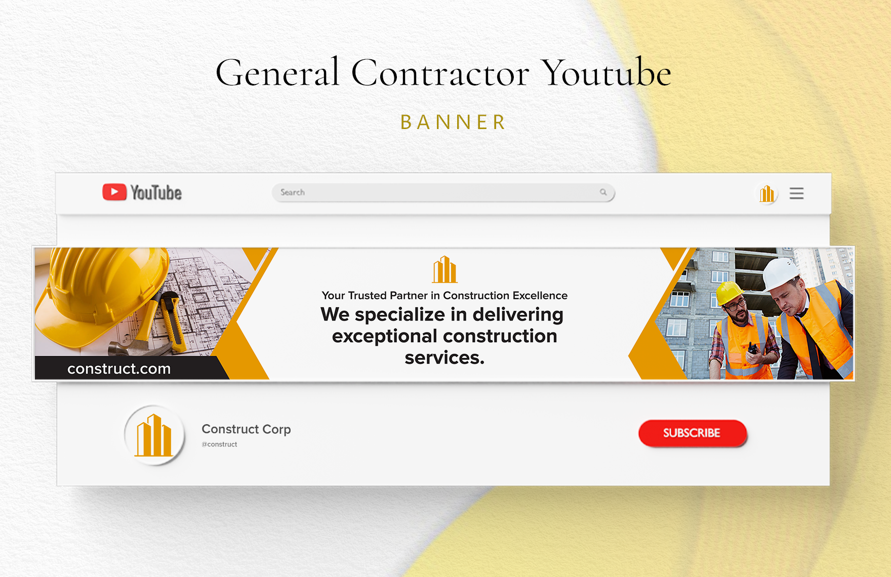 General Contractor Youtube Banner in PDF, Illustrator, PSD, SVG, PNG
