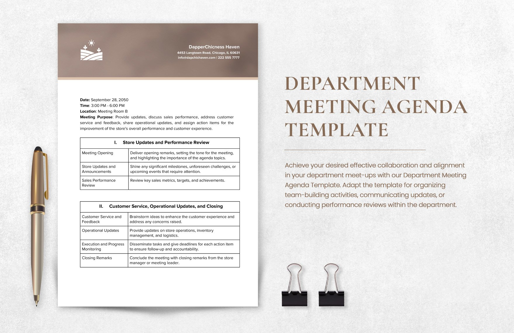 Department Meeting Agenda Template in Word, Google Docs, PDF