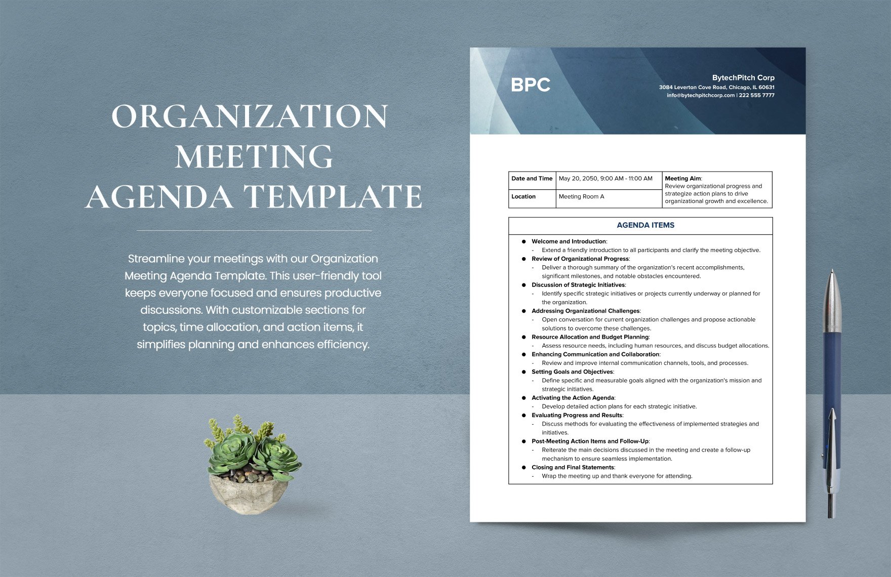 Organization Meeting Agenda Template