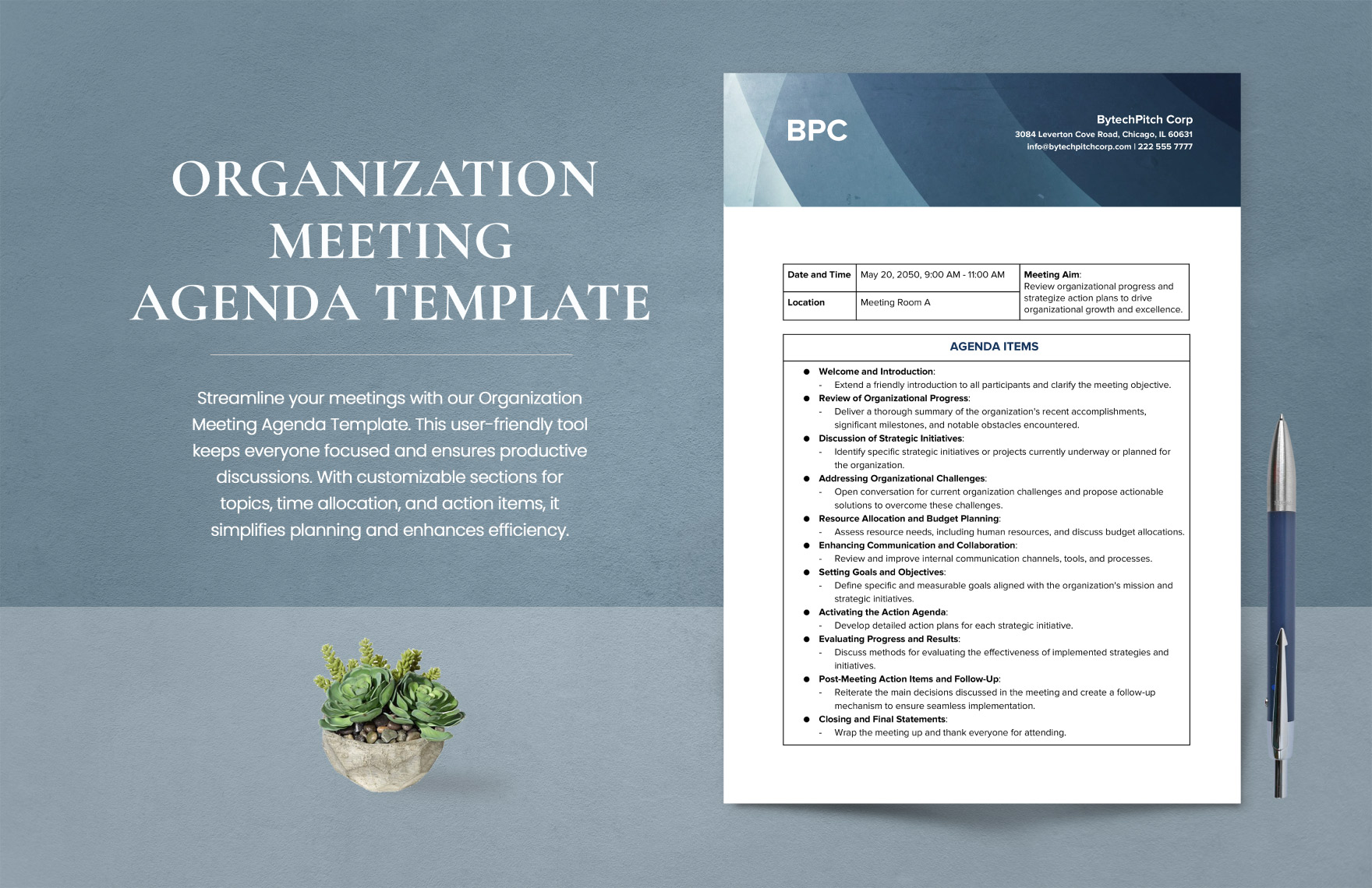 Organization Meeting Agenda Template in Word, Google Docs, PDF