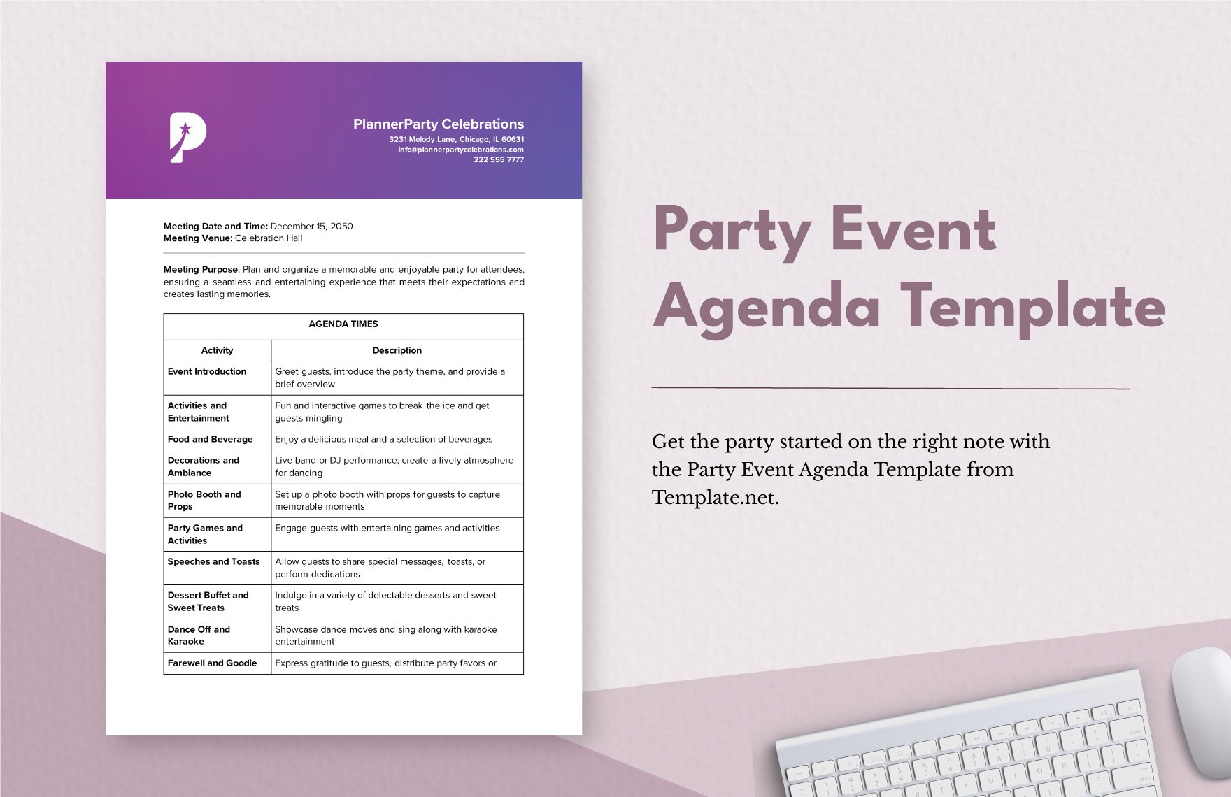 Party Event Agenda Template in Word, Google Docs, PDF