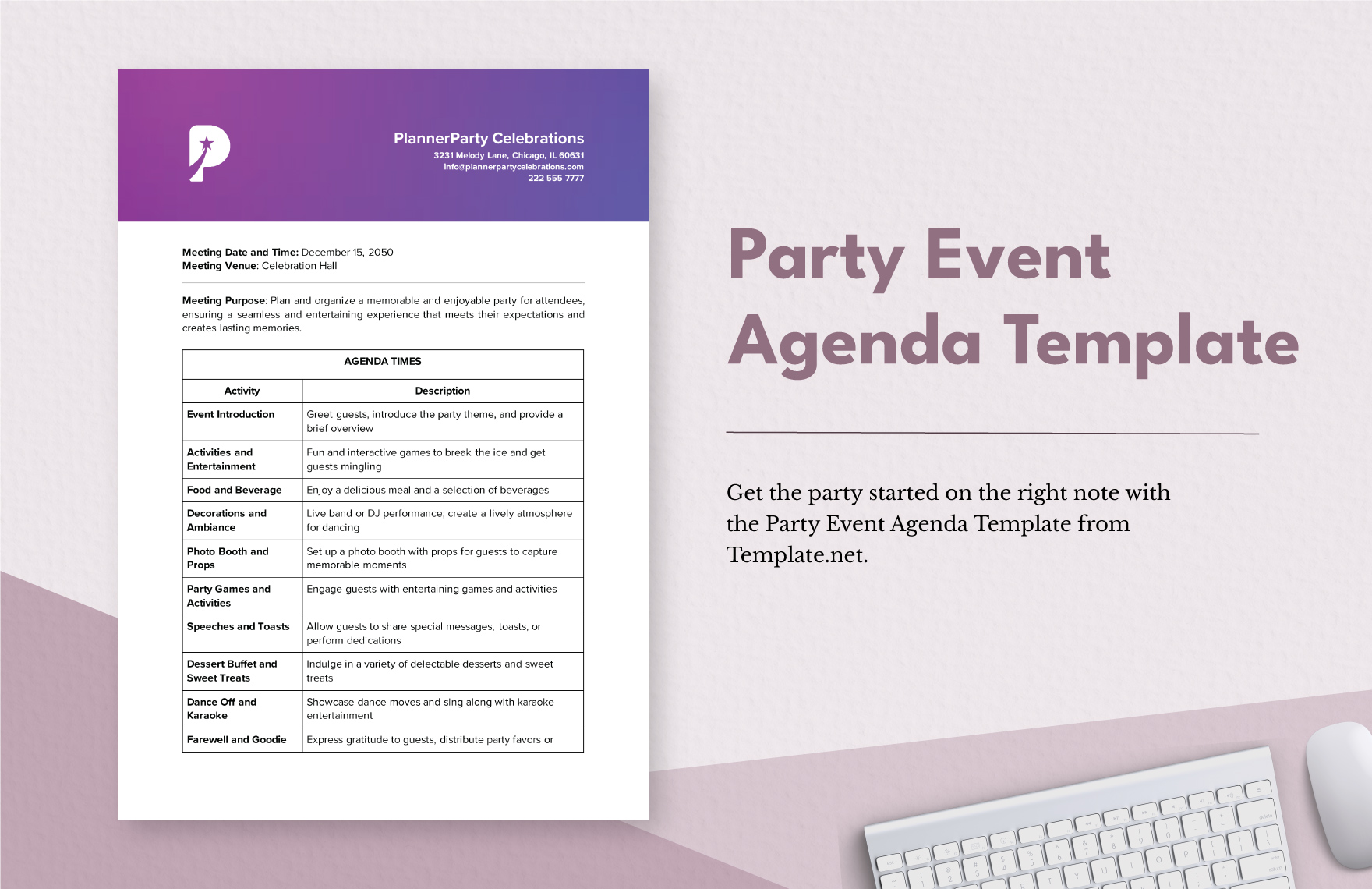Party Event Agenda Template Word Google Docs PDF Template