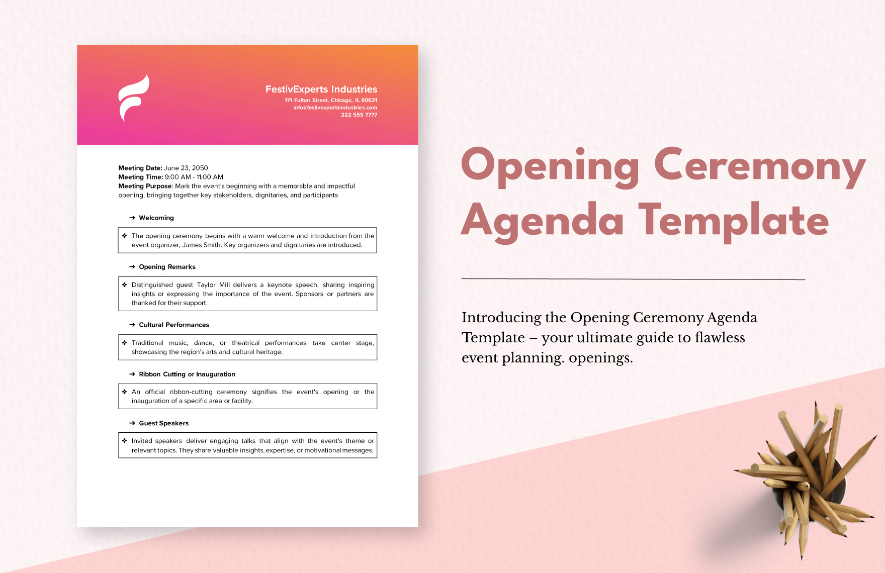 Opening Ceremony Agenda Template in Word, Google Docs, PDF