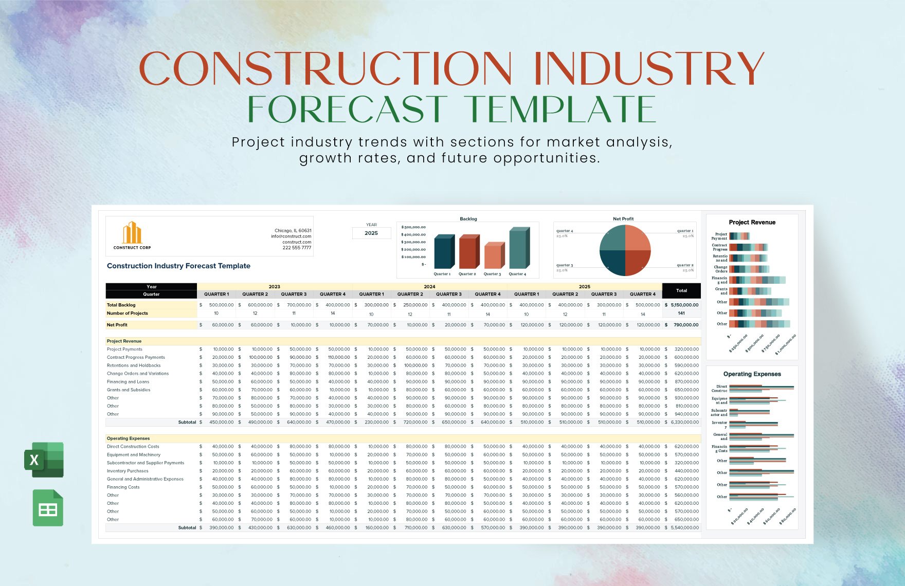 Construction Industry Forecast Template in Excel, Google Sheets
